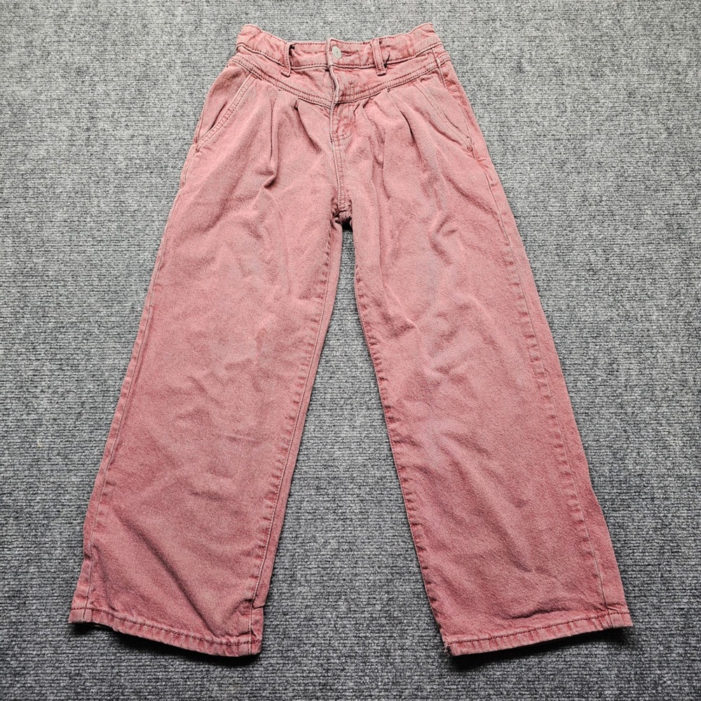 Levis Girls High Rise Baggy Jeans Size 7 Red Pleated Front Wide Leg Denim